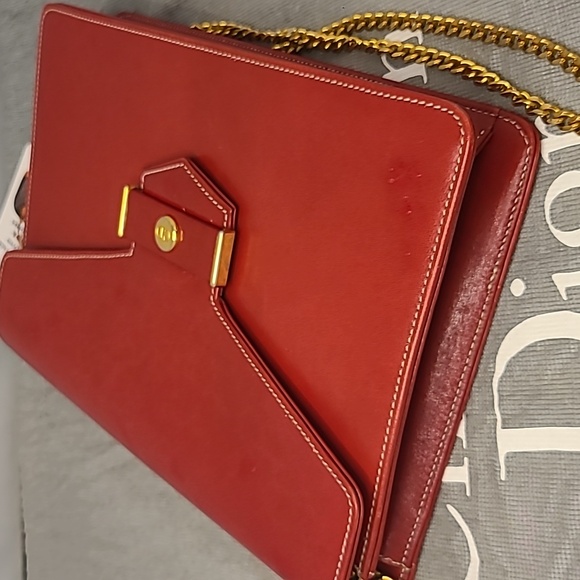 DIOR VINTAGE 2000'S STUNNING RED CALFSKIN LEATHER 3-WAY BAG CONTRAST STITCH/GOLD - Picture 16 of 17
